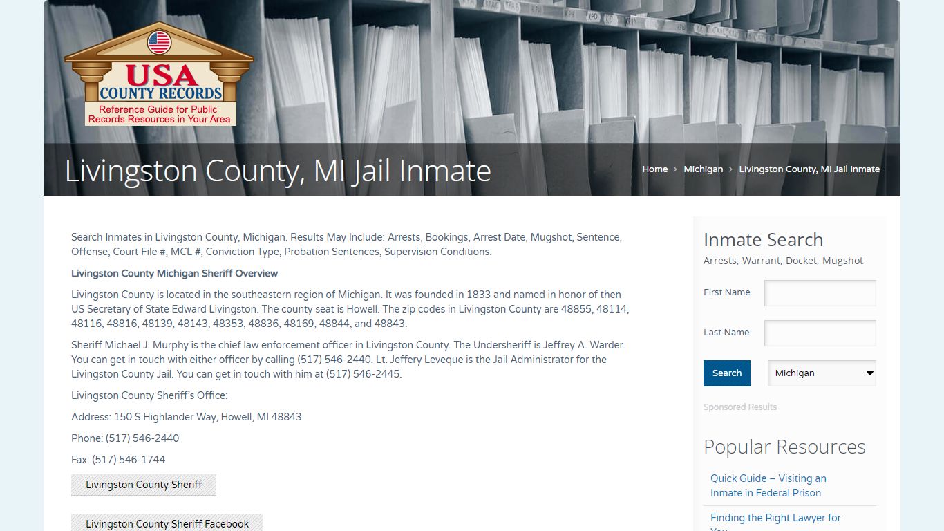 Livingston County, MI Jail Inmate | Name Search
